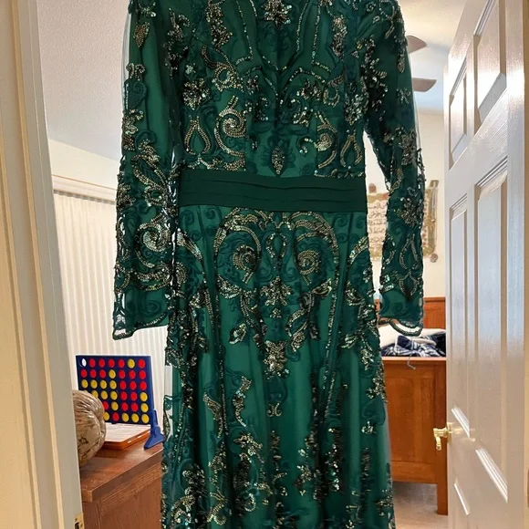 lace and beads green dress A-line Strapless Black long Prom Dress Sparkly Beaded Formal Dresses K –  SELINADRESS main image 0